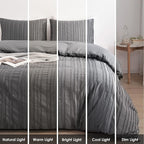 WARMDERN Gray Boho Duvet Cover Set, Striped Textured Tufted Bedding, Twin Size - Image 7