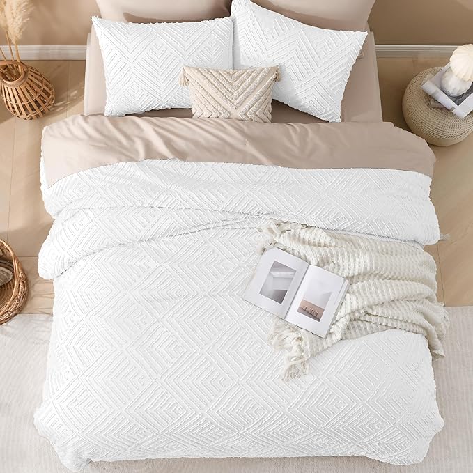 Andency White California King Comforter Set, 3 Pieces Boho Cal King Bed - Image 7