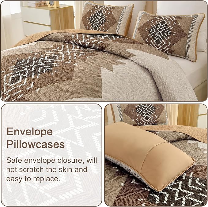 Dintszyayue Bohemian Quilt Set King Size, 3 Pieces Aztec Texture Bedding - Image 5
