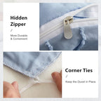WARMDERN Blue Boho Duvet Cover Set Full Size, Striped Textured Duvet Cover - Image 5
