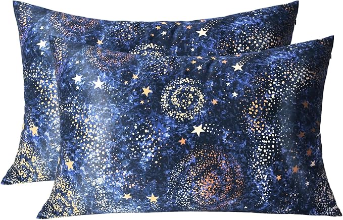 MANSPHIL 2 Pack Queen Mulberry Silk Pillowcase Blue Galaxy, 6A Grade 22 Momme by MANSPHIL