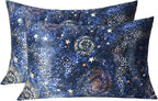 MANSPHIL King Real Mulberry Silk Pillowcase 2 Pack Blue Starry Sky, 6A Grade 22 by MANSPHIL