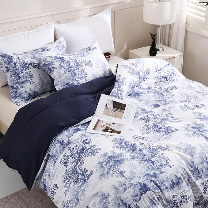 LONAVA King Botaincal 3 Pcs Duvet Cover Set, Breathable Soft Microfiber Navy - Image 8