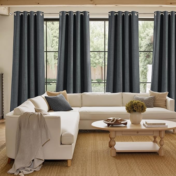 NICETOWN Faux Linen Charcoal Gray Blackout Curtains 84 inches Long - Image 4
