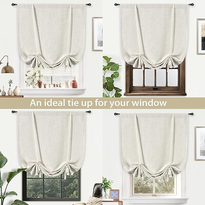 DriftAway Double Layer Linen Blackout Tie Up Curtains Thermal Insulated Fully - Image 7