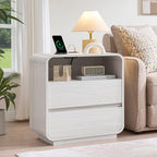 White Nightstand Set of 2 with Charging Station, 23.2" Wide Wood Bedside Table - Image 8