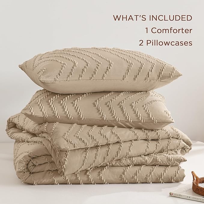 Andency Taupe Comforter Set King Size, Boho Soft Warm Tufted Bedding Comforter - Image 7