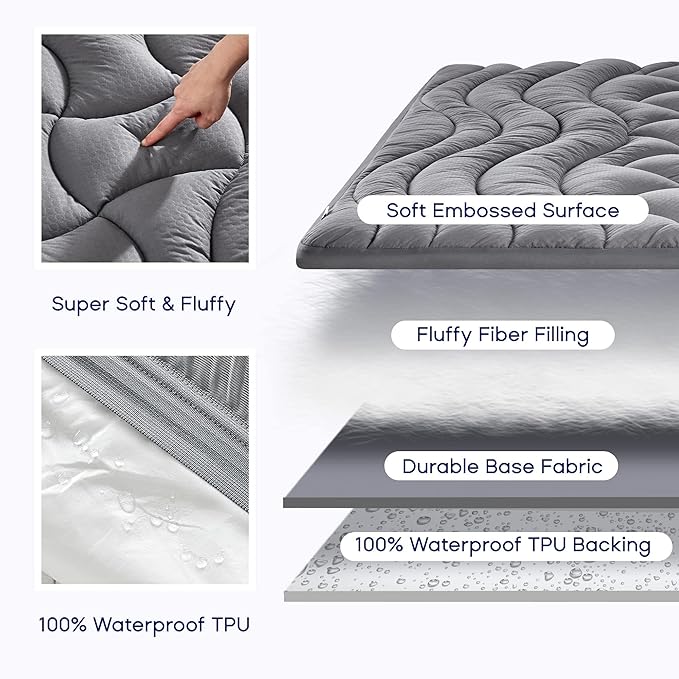 SLEEP ZONE Waterproof King Mattress Pad, Soft Mattress Topper, Fitted Mattress - Image 2