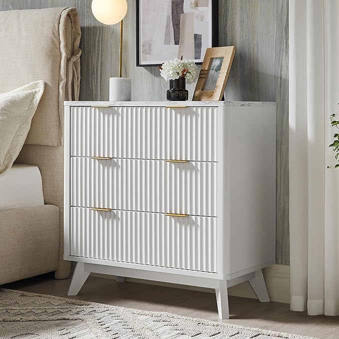 T4TREAM Fluted 3 Drawers Nightstand Set of 2, Oversized Extra Large Modern Side - Image 2