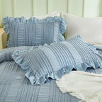 WONGS BEDDING Blue Comforter Set King, 3 Pieces Ruffle Farmhouse Shabby Chic - Image 5