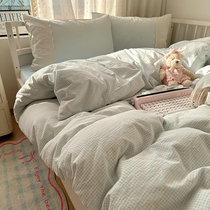 MKXI Blue Gingham Duvet Cover Set Full Size - Image 6