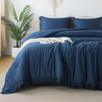 Andency Navy Blue Comforter Set California King, 3 Pieces Boho Tassel by Andency