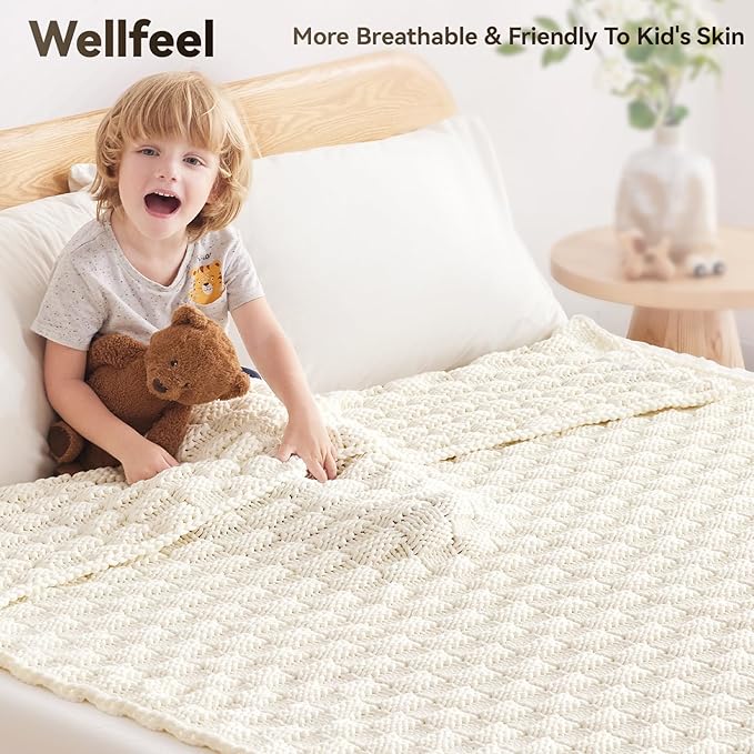 Knitted Weighted Blanket Kids, No Beads Heavy Blanket 36” x 48'' 3lbs, - Image 3