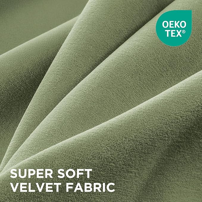 Joydeco Coconut Green Velvet Curtains 108 Inches 2 Panels, Luxury Thermal - Image 2
