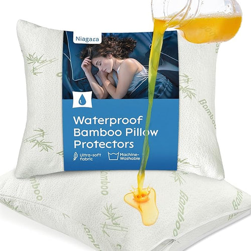 100% Waterproof Pillow Protectors Standard 20x26 Pair Zippered Pillow Case by NiagaraSleepSolution