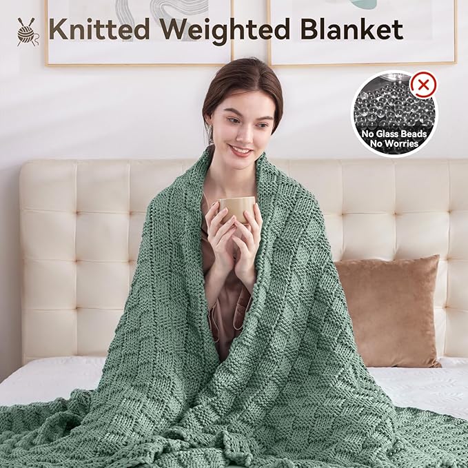 Knitted Weighted Blanket for Adult, No Beads Heavy Blanket 48” x 72'' 12lbs - Image 5