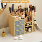 Large Makeup Organizer For Vanity, Large Capacity 3 Tiers Bamboo Bathroom - Image 2