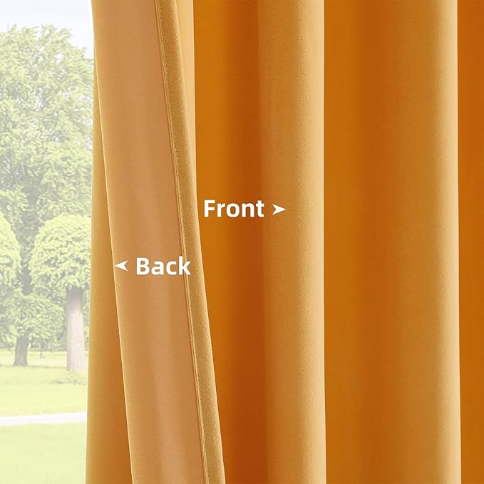 Joydeco Yellow Velvet Curtains 96 inch Length 2 Panels, Luxury Blackout Rod - Image 4