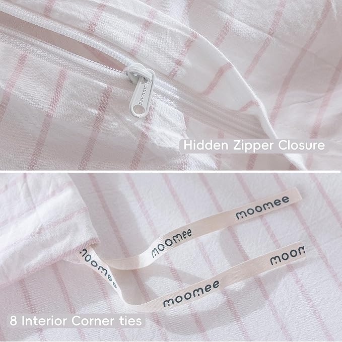 MooMee Striped Duvet Cover Set 100% Washed Cotton Linen Like Textured - Image 8