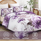 WONGS BEDDING Floral Quilt Set Purple Full, Quilted Printed Lightweight - Image 3