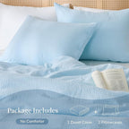 Blue Duvet Cover Queen Size, 100% Sandwashed Cotton Soft Queen Duvet Cover Set - Image 4