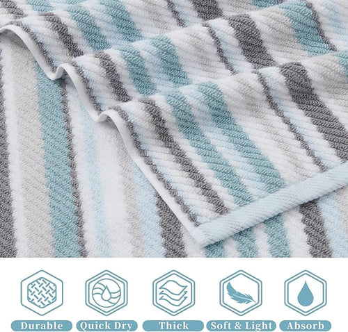 6-Piece Luxury Aqua Striped Towel Set - Image 2