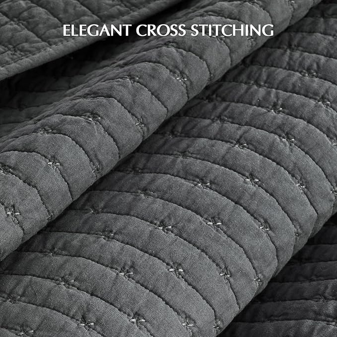 EVERGRACE Cross Stitch Pre-Washed Cotton Quilt Bedding Set King Size, Oversized - Image 3