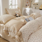 mixinni Beige Floral Duvet Cover Full Size, 100% Cotton Cute Strawberry Floral - Image 4