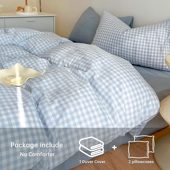 BOLINLIVING Gingham Duvet Cover Queen Size, Microfiber Bedding Set - Image 4