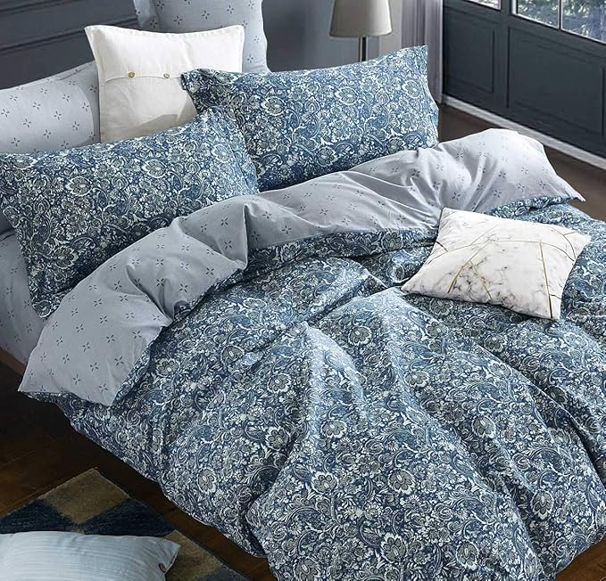 SLEEPBELLA Duvet Cover King, 600 Thread Count Cotton Blue & Green Paisley by SLEEPBELLA