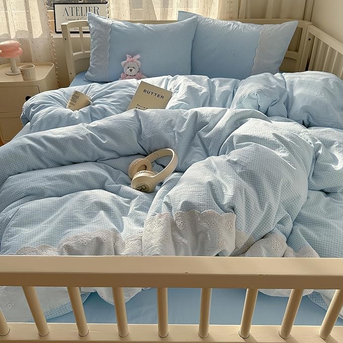 mixinni Blue Gingham Duvet Cover Twin Size - Image 2