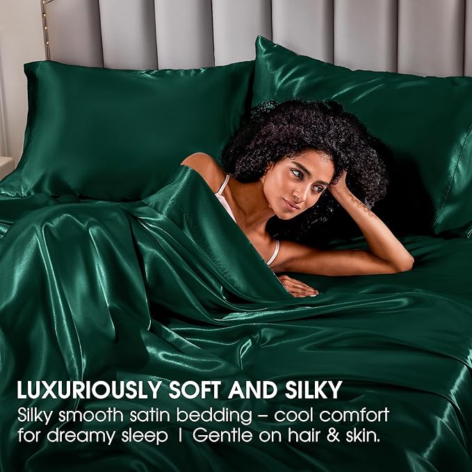 FreshCulture Satin Sheets Queen Size Bed Set- 4 Piece Luxury Soft Silky Queen - Image 6