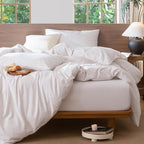 MooMee Striped Duvet Cover Set 100% Washed Cotton Linen Like Textured - Image 6