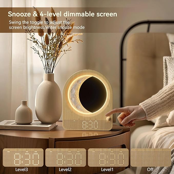blonbar Sunrise Alarm Clocks for Bedrooms, Stepless Dimmable Moon Lamp Dual - Image 7