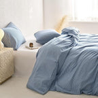 Wake In Cloud - Striped Cotton Duvet Cover Set, 100% Washed Cotton Textured - Image 5