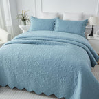 Brandream Luxury 100% Cotton Quilt Set Queen Size Blue Floral Vine Matelasse - Image 6
