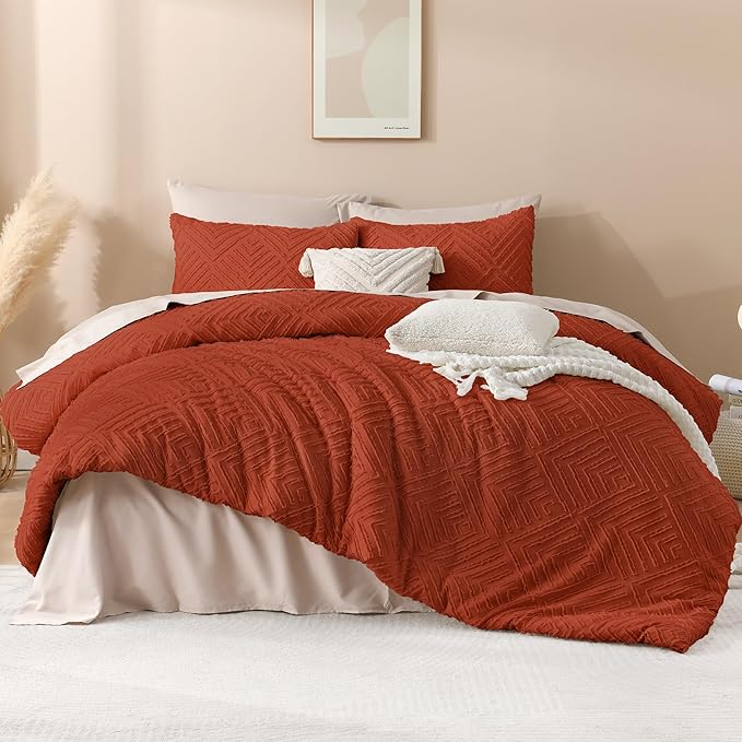 Andency Burnt Orange Oversized King Comforter 128''x120'', 3 Pieces Terracotta - Image 2
