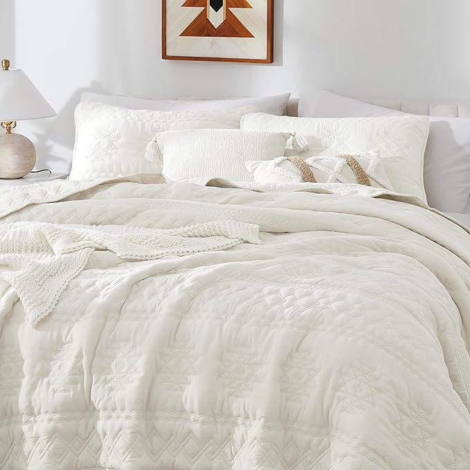 WDCOZY Boho Ivory Quilt King Size Bedding Sets - Image 3