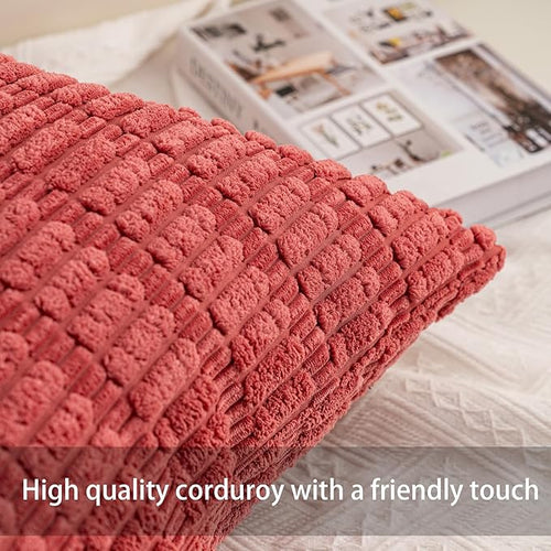 Aegero Pack of 2 Corduroy Decorative Throw Pillow Covers 22x22 Inch Soft - Image 2