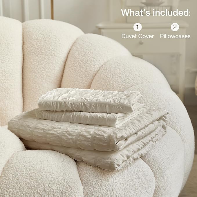 JELLYMONI Beige Duvet Cover Queen Size, Soft Breathable Seersucker Duvet Cover - Image 9