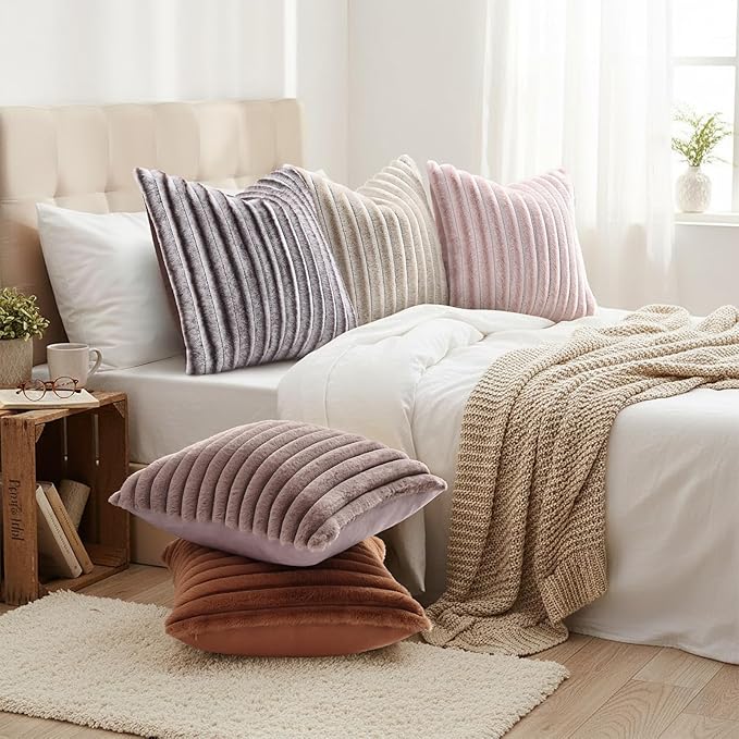 decorUhome Cozy Faux Fur Throw Pillow Covers 20x20 Set of 2 Decorative Soft - Image 4