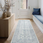 FMFUNCTEX 2x6 Runner Rug Blue Vintage Neutral Washable Distressed Non Slip Low by Fmfunctex