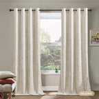 Beauoop Beige Floral Jacquard Blackout Curtains 84 Inches Long 2 Panels - Image 4