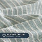 Wake In Cloud - Striped Cotton Duvet Cover Set, 100% Washed Cotton Textured - Image 6