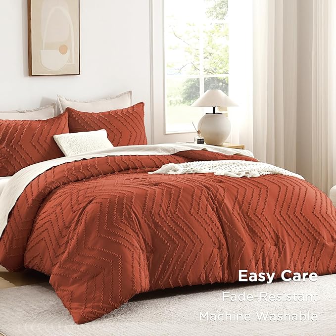 Andency Burnt Orange Oversized Super King Plus Comforter Set 128x120, Extra - Image 3