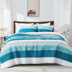 Andency Teal White Quilt Queen, 3 Pieces Patchwork Bedspread Coverlet Set - Image 8