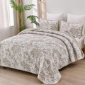 WONGS BEDDING Botanical Quilt Set Queen Size, Khaki 3 Pieces Toile Floral by WONGSBEDDING