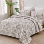 WONGS BEDDING Botanical Quilt Set King, Floral 3 Pieces Khaki Plants Printed by WONGSBEDDING