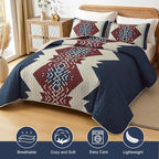 Dintszyayue Blue and Red Quilt Set King Size Boho, 3 Piece Aztec Texture - Image 2
