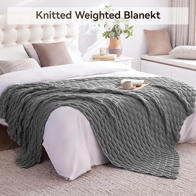 Knitted Weighted Blanket for Adult, No Beads Heavy Blanket 50” x 60'' 5lbs - Image 6